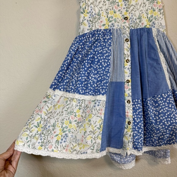 Mantaray Patchwork Multicoloured Floral Print Tiered Lace Sleeve Dress Size 4-5 - Picture 2 of 7